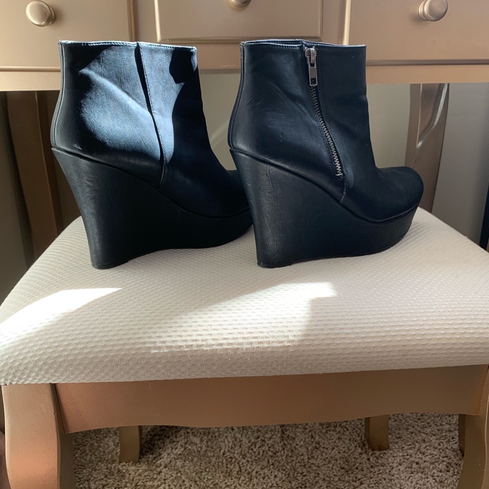 Black Leather Wedges